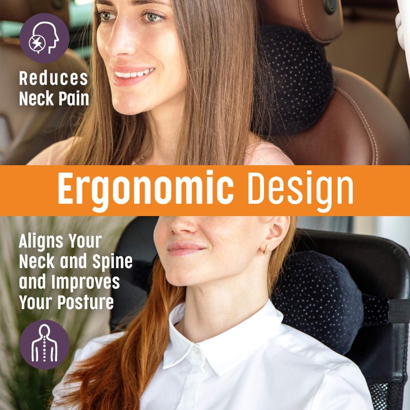 Flexicomfort Car Neck Pillow for Driving - Memory Foam Headrest Pillow with Easy-to-Carry Portable Bag - Compact Multi Purpose Travel Pillow - Machine Washable Soft Plush Cover - Extension Strap - Image 4